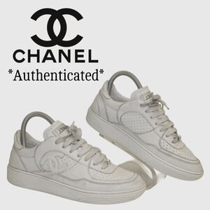 Chanel 23A Collection CC Monogram Sneakers 8 38 Calfskin Leather Shoe *authentic